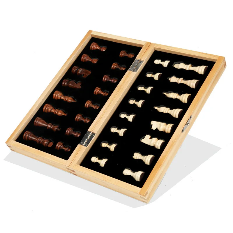 Manufacturers selling 38cm 15 inch Sapele Pine magnetic Foldable wooden chess set international chess wooden
