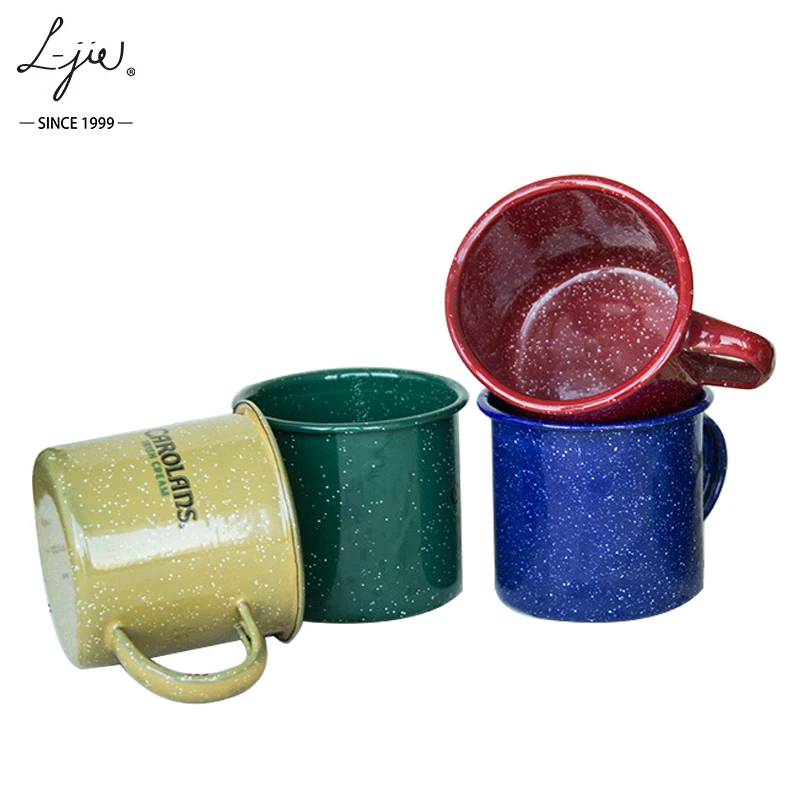 Coffee Mug Vintage Sublimation Enamel Coffee Cup Enamelware Custom Traditional Enamel Camping Mug with White Speckled Dots