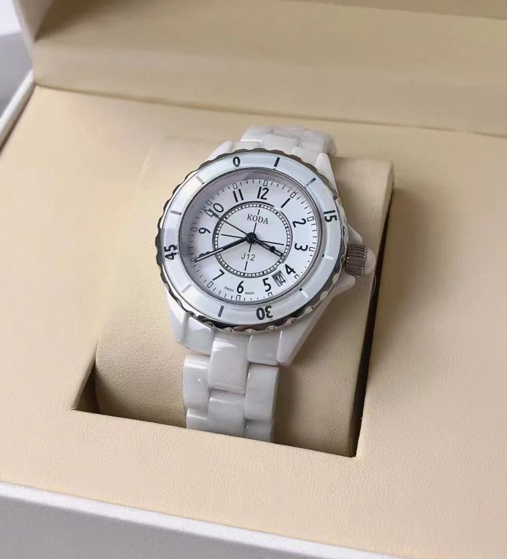 Luxury Chronograph Watch Waterproof Quartz Fashion Classic Wrist Watches Womens White Ceramic Watches