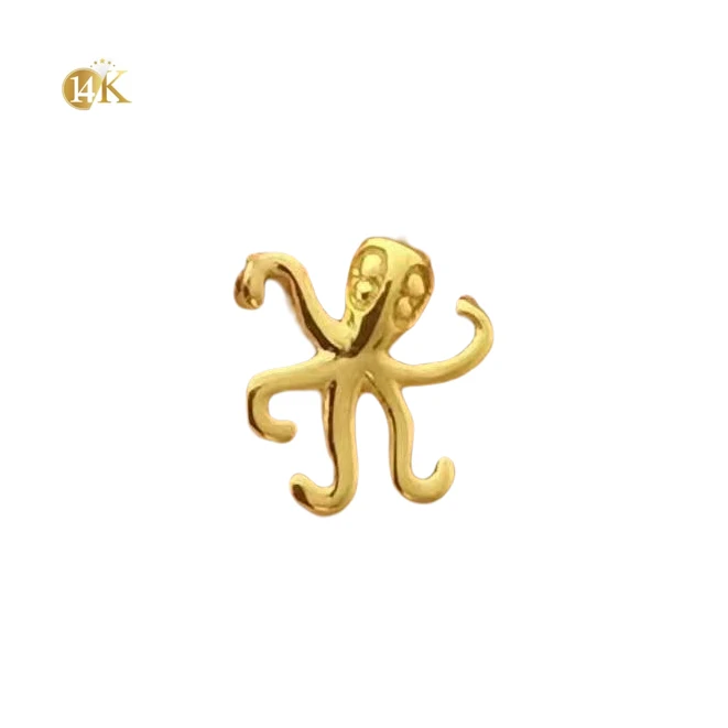 Calendo 14 Karat Solid Gold Threadless End Push Pin Labret Earrings Octopus Piercing Body Jewelry for Man Woman