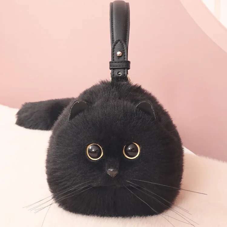 2023 fashion novelty gifts lovely 3D cat shape fur sling bags cute women handbags furry ladies crossbody bag
