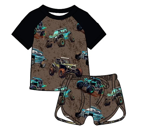 Zs16 Racing car print boys summer boys clothing sets jumpsuit