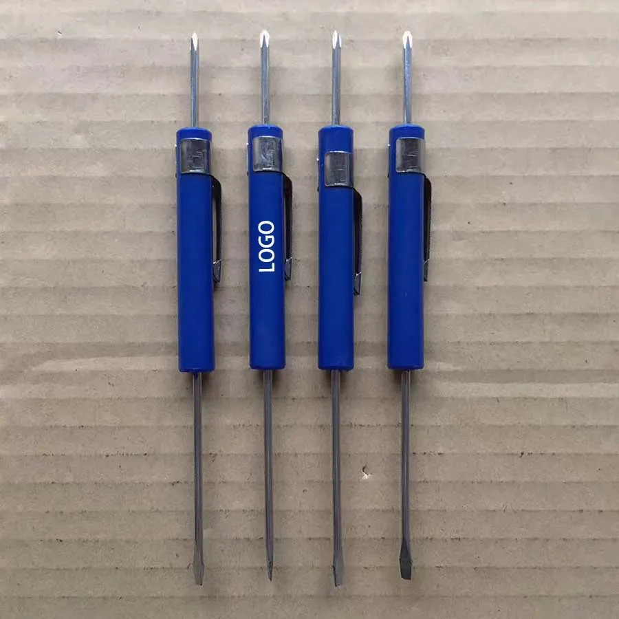 Promotional Screwdrivers Custom Cross Recess and Flat Two End Mini Screw Tools with Pen Clip