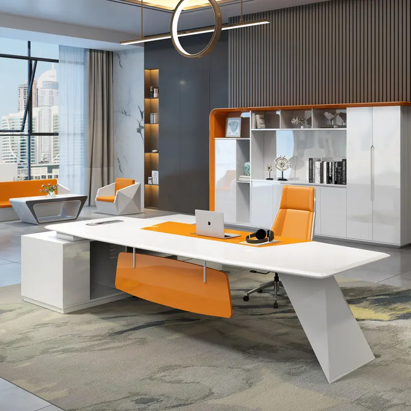 Orange modern design Small executive office desk CEO office table at manager Boss Office furniture commercial furniture