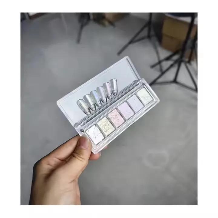 Destly 6 Colors Bling Mud Solid Nail Glitter Powder Shiny Reflective Aurora Mermaid Pigment Opal Flake Chrome Powder