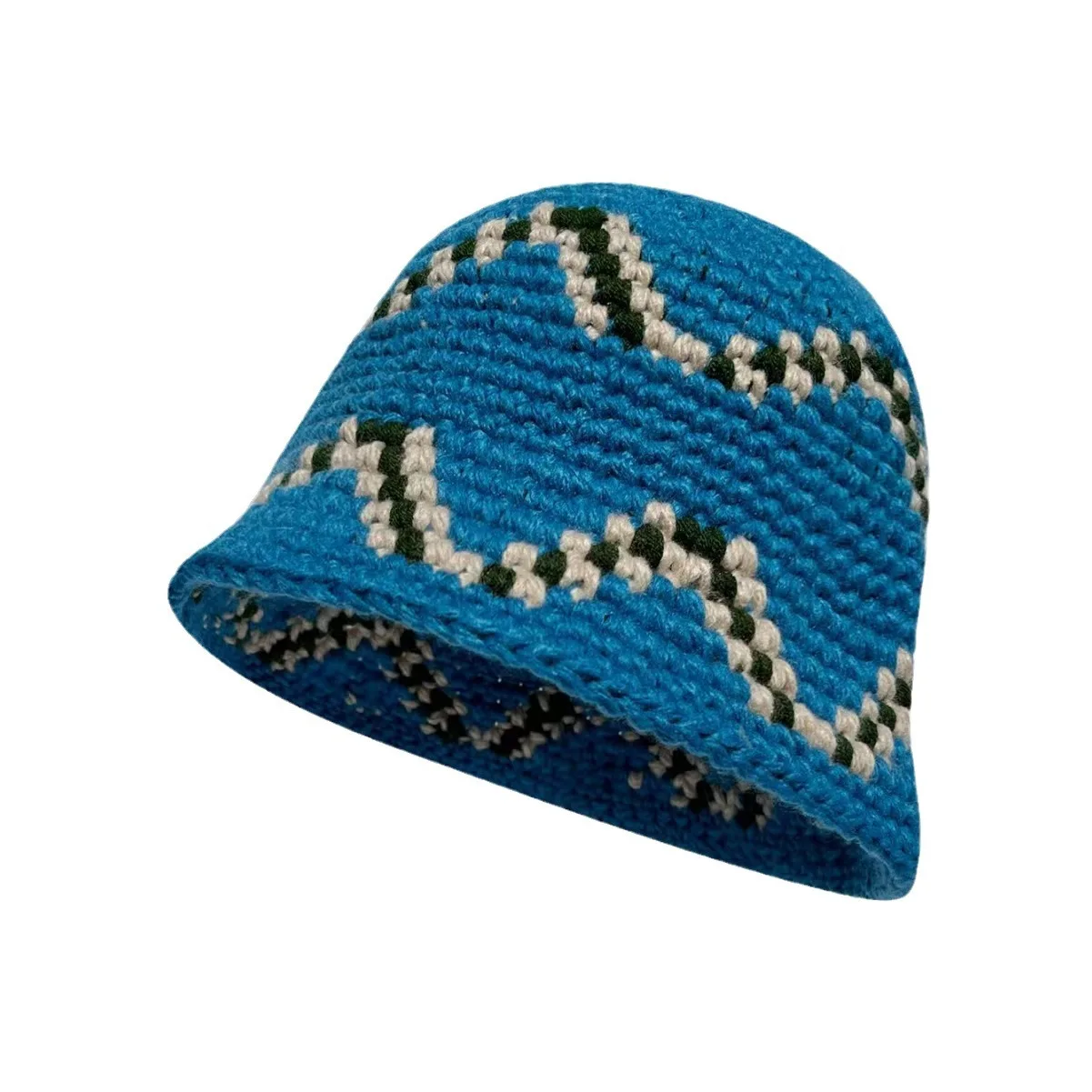 Autumn Casual Crochet Man Wearing Hat Wave Pattern Fishermen Cap Cotton Knitted Bucket Hat