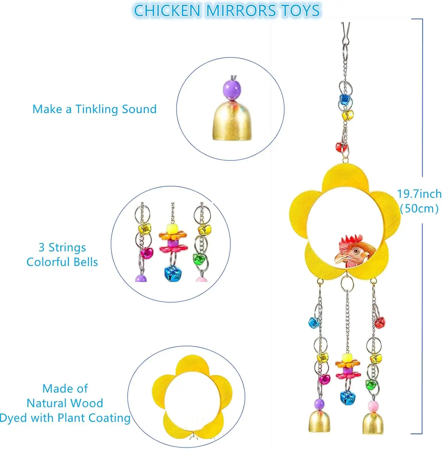 Longer Chain Chicken Toy for Coop Parrot Swing Ladder Perch Chicken Mirror with Bells Hanging Chicken Toy for hens Bird Parrot