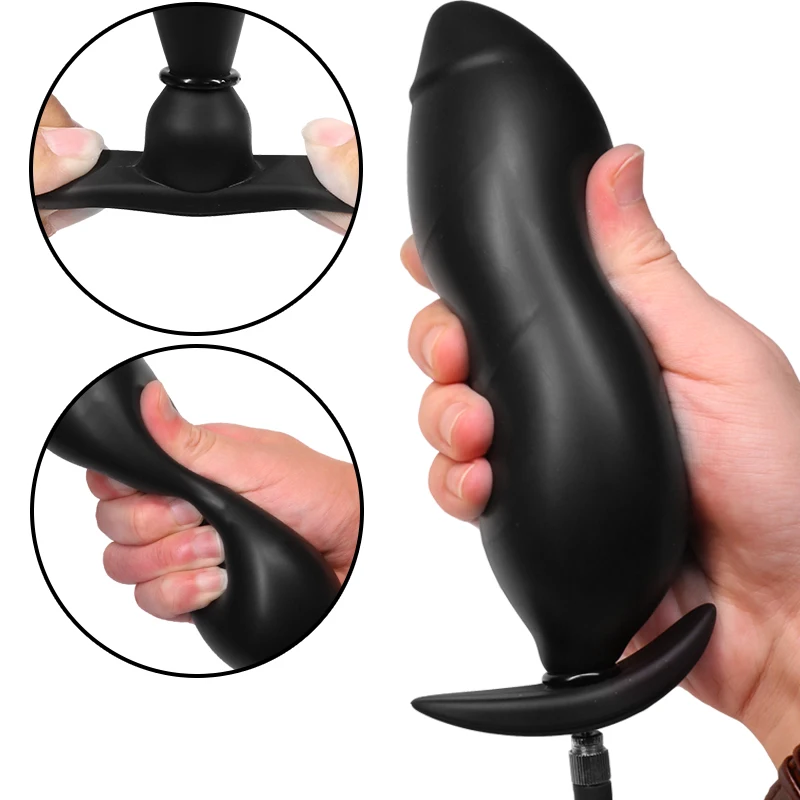 Adult Silicone Anal Dildo Butt Plug Toys Black Inflatable Big Anus Stimulator for Men and Women Sex Product