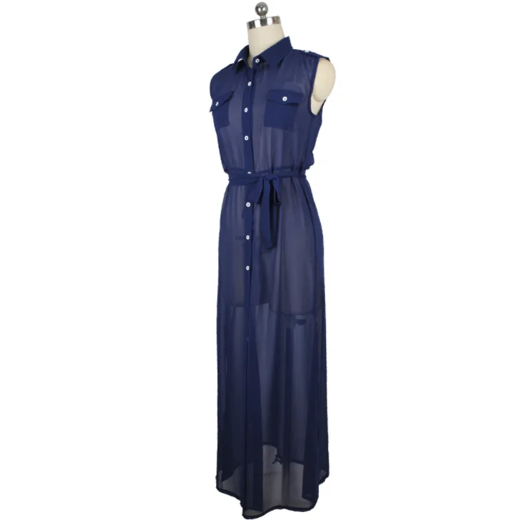 2020 summer new button high slit dress translucent sexy dress women dress wholesale