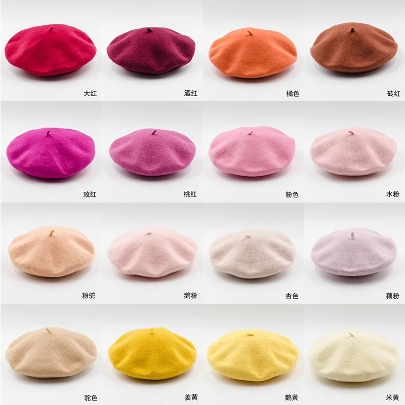 
2020 Custom Colorful women men embroidery embroidered berets femme 100% Aus wool berets Hat beret 