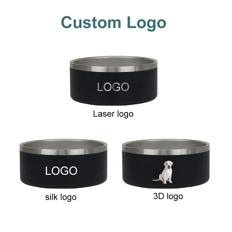 Wholesale Custom Logo 100oz Dog Bowls 304 Stainless Steel Double Walled Pet Bowls Food Feeder Powder Coated 32oz/64oz Pet Bowls
