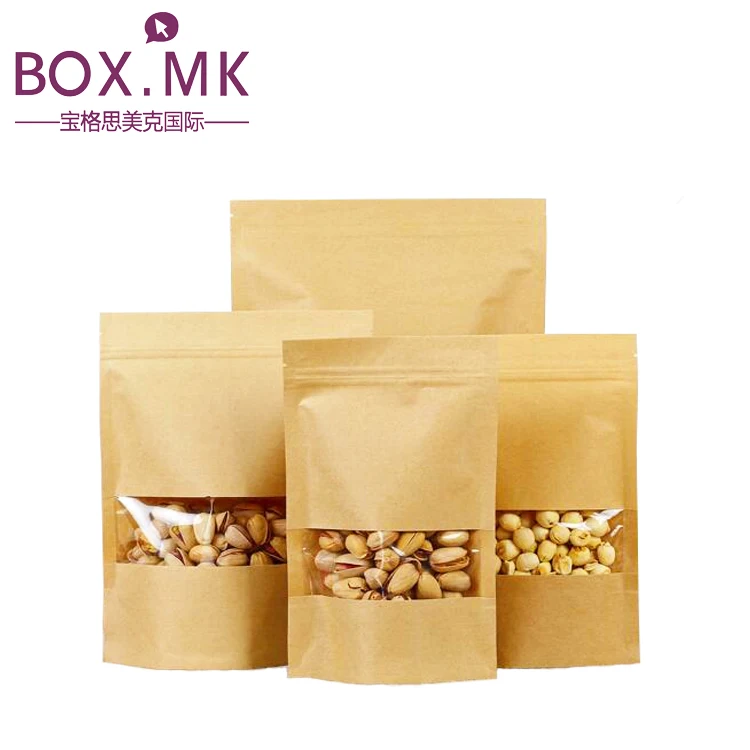 Custom Printed Kraft Paper Stand Up Bag Pouch With Window Oatmeal Cereal Packaging Custom Printed Food Grade Bag