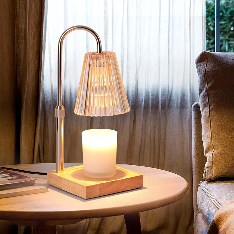Modern Luxury Wooden Wax Melting Lamp Glass Lamp With Dimmer Timer Adjustable Wooden Candle Warmer Lamp