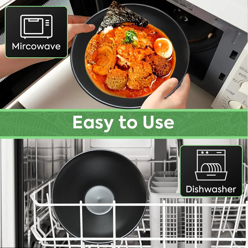 8-дюймовая керамическая винтажная миска рамен с ложкой большая для супа лапшой ложками азиатского Фо-удон соба черный матовый