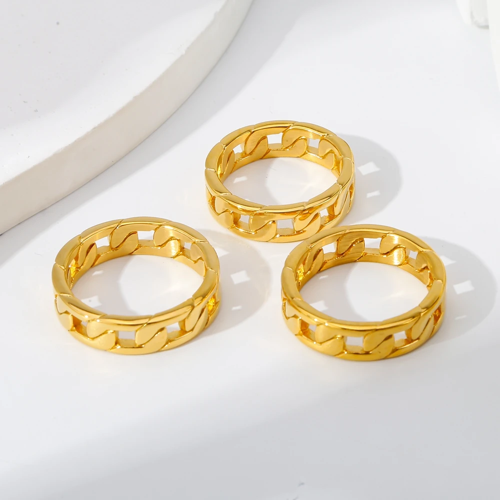 Hongtong Stainless Steel D1-19 Cuban Chain Design Hot Sale Wholesale Temperament Women Jewelry Rings