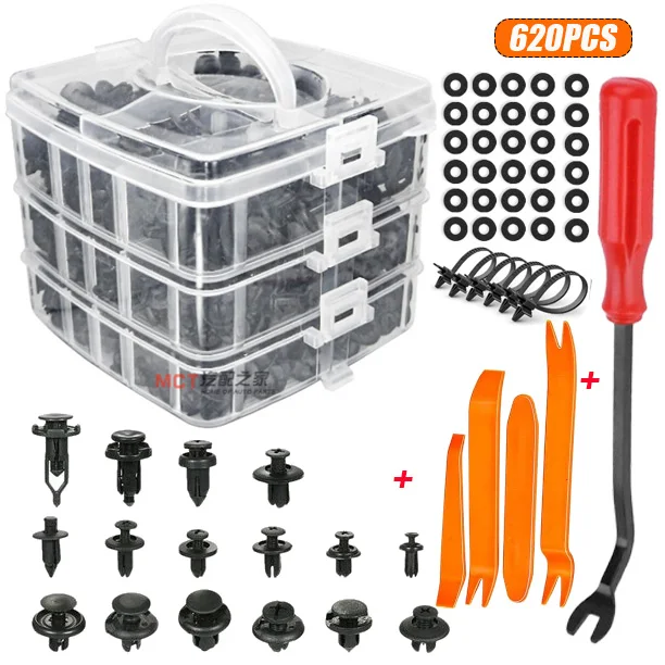 620pcs+2pcs tools Car Plastic Auto Fasteners Push Trim Clips Pin Rivet Bumper