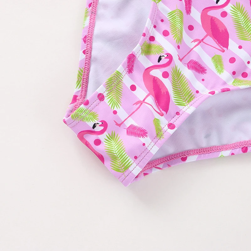 Pink Flamingo Girl One-Piece Swimsuit for Girls and Children Small Ruffled Beachwear Supply