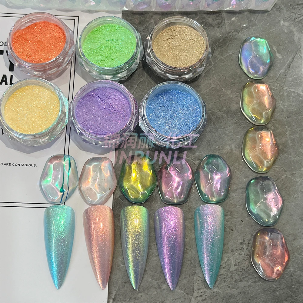 Moon light dipping iridescent candy multi nail mirror aurora chrome powder bulk