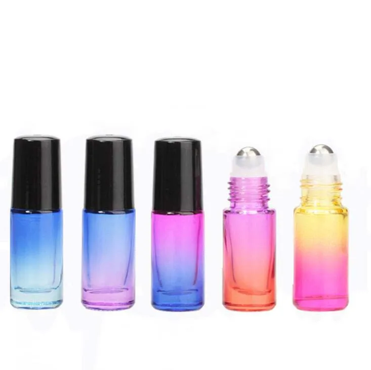 wholesale Essential oil perfume 5ml roller bottle pink gradient colour  roll on bottle/vial/glass vial with gold cap