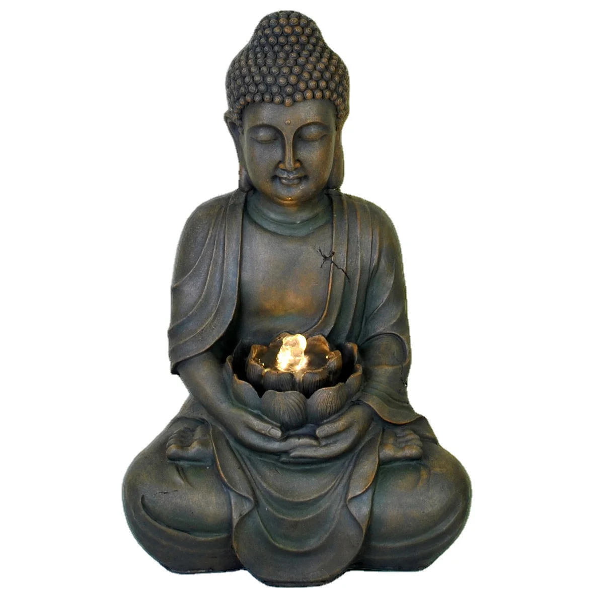 Religious Fountain Resin Buddha Statue Water Fountain With Led Light For Garden Decoration