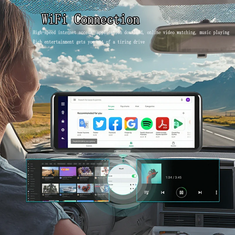 High Quality 10.26 Inch Wireless CarPlay Android 13 Auto Car DVR GPS BT AUX FM Rearview Mirror Video Recorder