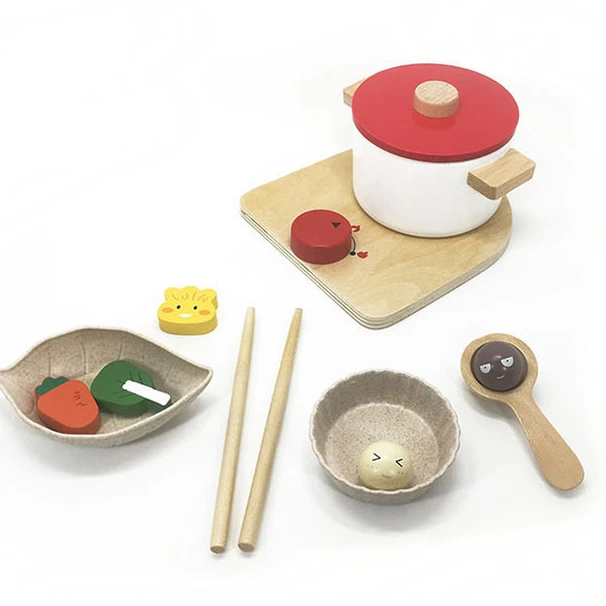 Wooden Mini Hot Pot Early education model toys Children play house toys Kid pretending kitchen games