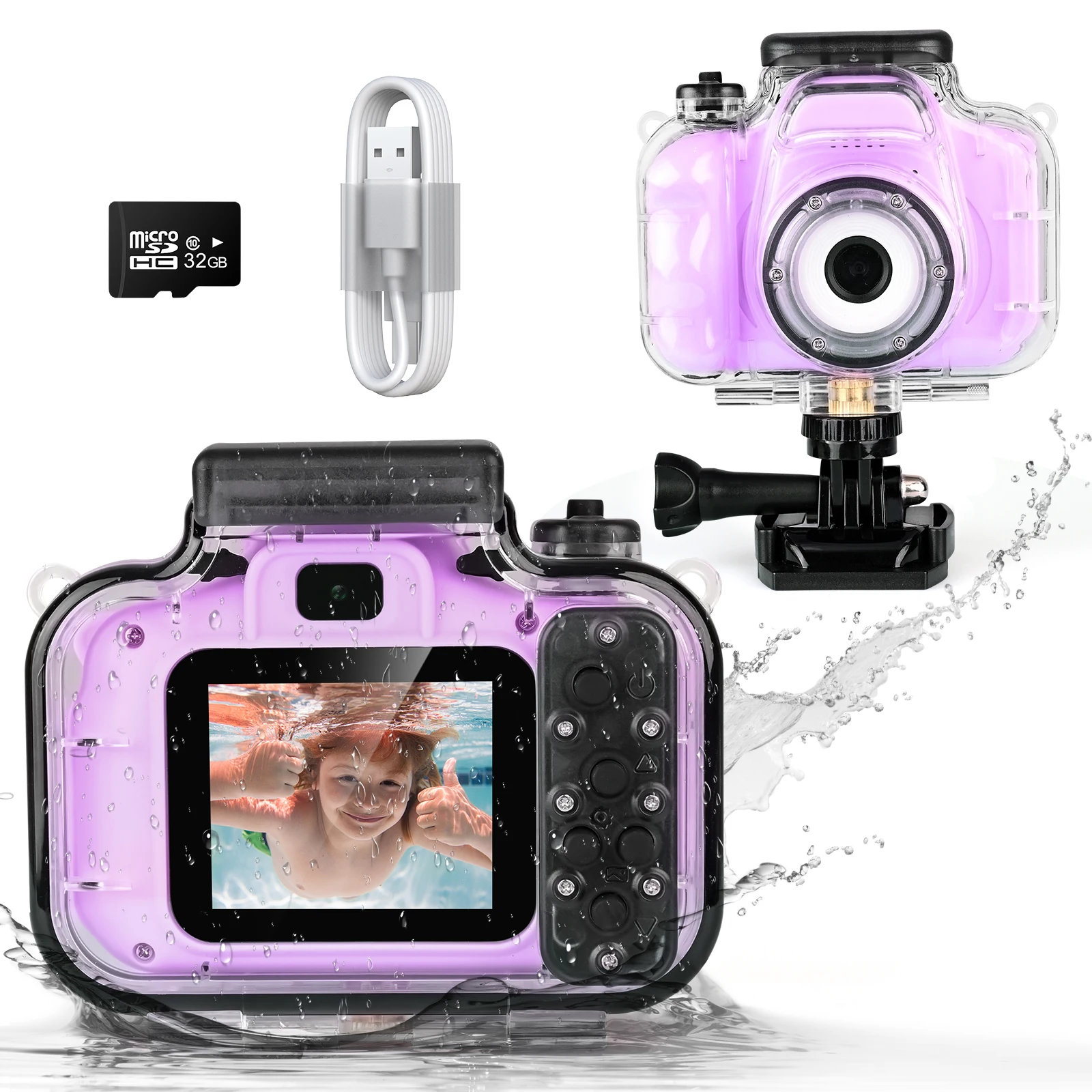 KC07 Водонепроницаемая IP67 детская мини-камера с мультипликационным принтом Детская селфи-игрушка 1080p-объектив цифровая видеокамера Веселая игра детские игрушки