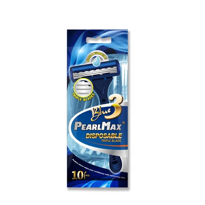 PearlMax Pivoting Head Triple Blades Disposable Hotel Shaving Razor Rubber Handle Removable Shaving Razor for Man