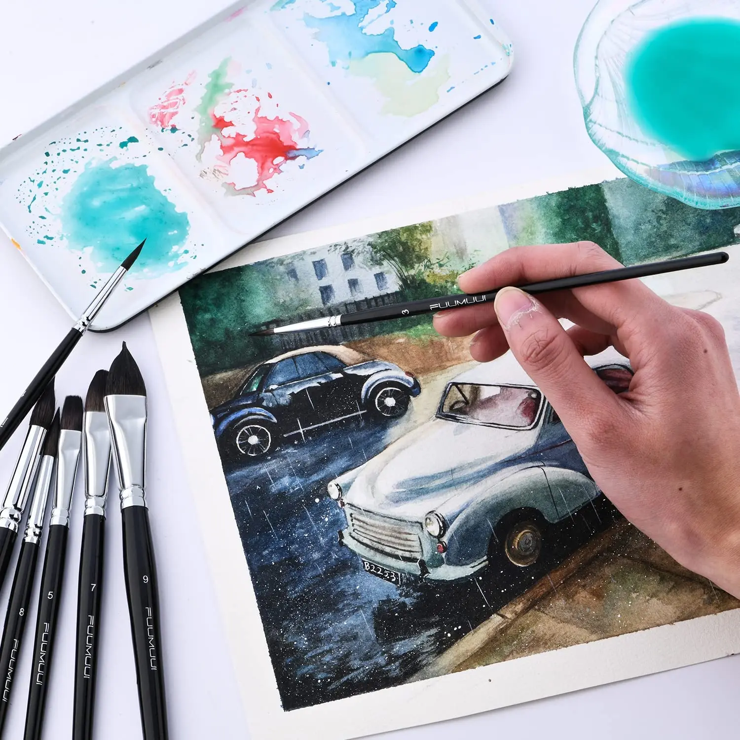 7 Размер синтетические волосы белки на плоской подошве кошачий язык круглая малярная кисть краски художника набор кистей для акварели акриловой живописи