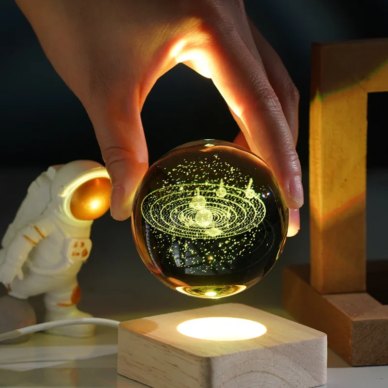 Ночник, 3D Луна, хрустальный шар, настольная лампа, светящийся USB проектор, туманность, Сатурн, атмосферный свет, украшение для спальни, детский подарок, лампа