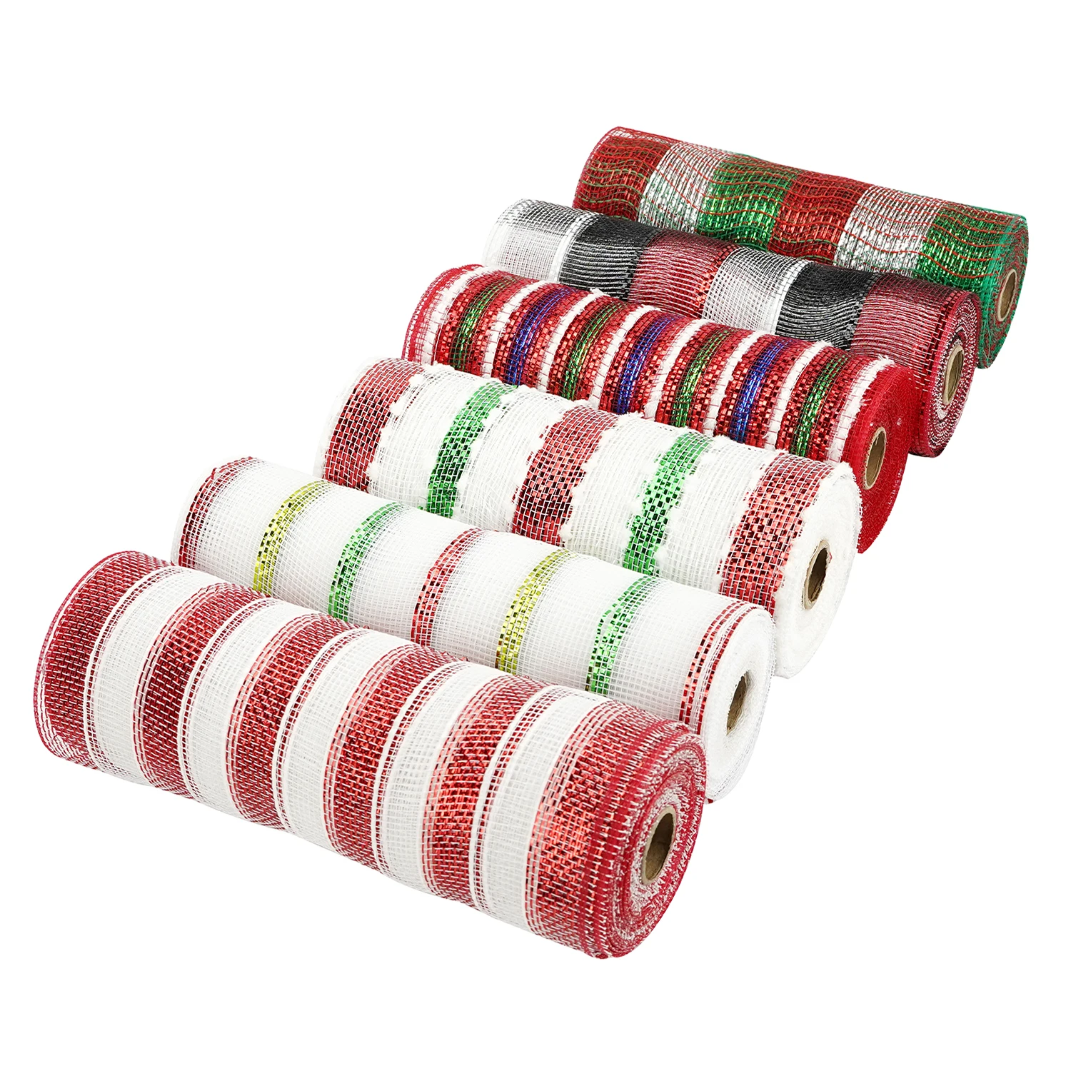 Huihuang Factory Custom Mesh Holiday Decorate Gradient Metallic 10 Inch Poly Deco Mesh Rolls For Wreath Crafts Christmas
