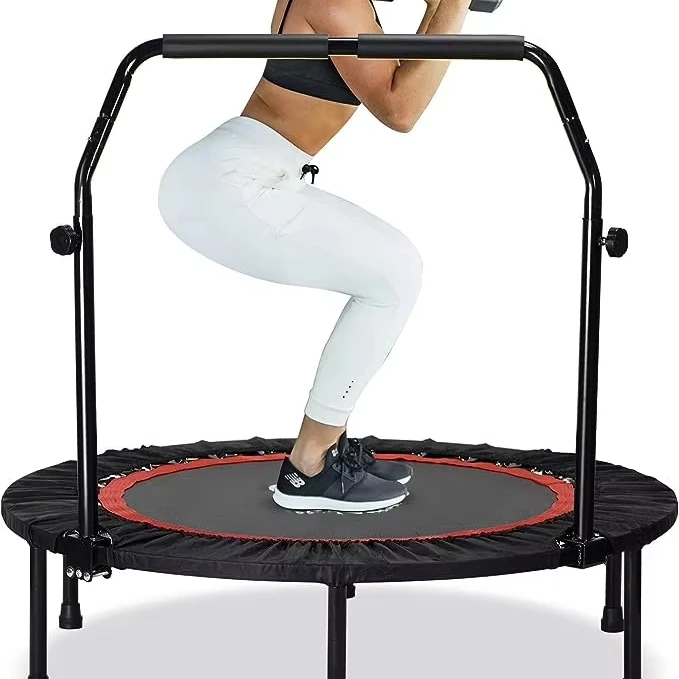 Wellshow sport  Foldable Mini Trampoline for Kids Adults Indoor Garden Workout Fitness Rebounder with Adjustable Foam Handle