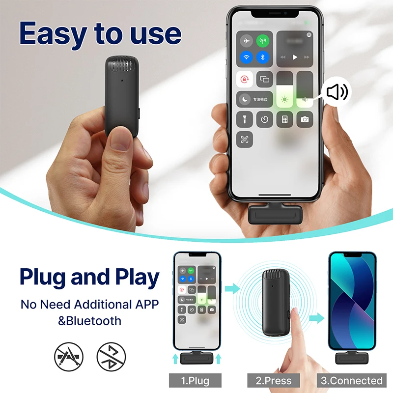 Ulanzi J11 Wireless Lavalier Microphone for iPhone iPad, Plug-Play Wireless Mic with Clips Charging Box for live streaming