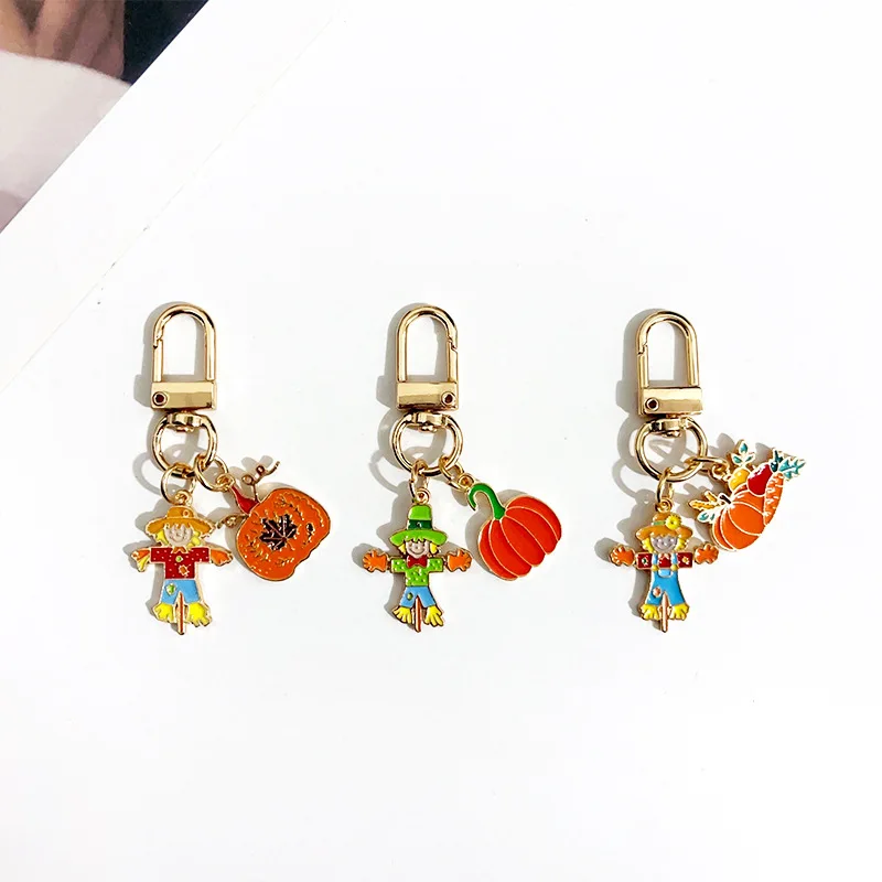 Thanksgiving Scarecrow Pumpkin Harvest Festival Keychain Pendant Cartoon Alloy Jewelry Accessories Wholesale