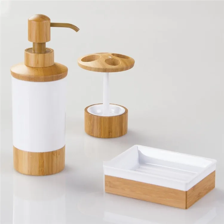 Hotel Bathroom Lotion Dispenser Wooden Soap Box Bamboo Toothbrush Holder For Toothpaste