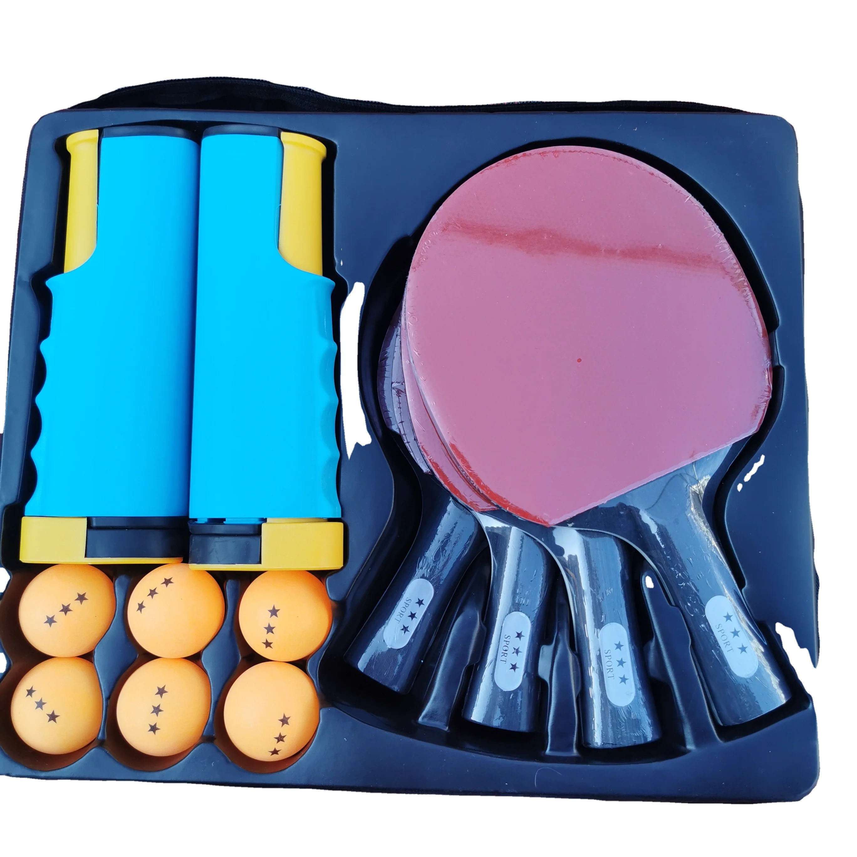 professional 4 Player table tennis racket with retractable table tennis net set cheap table tennis paddle and ping pong racket