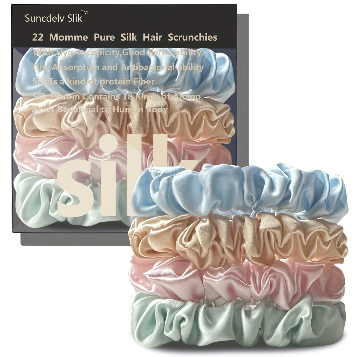 22momme Custom logo Label 2cm Silk Elastic Rubber Band Ponytail Holder 100% Mulberry Silk Hair Scrunchies