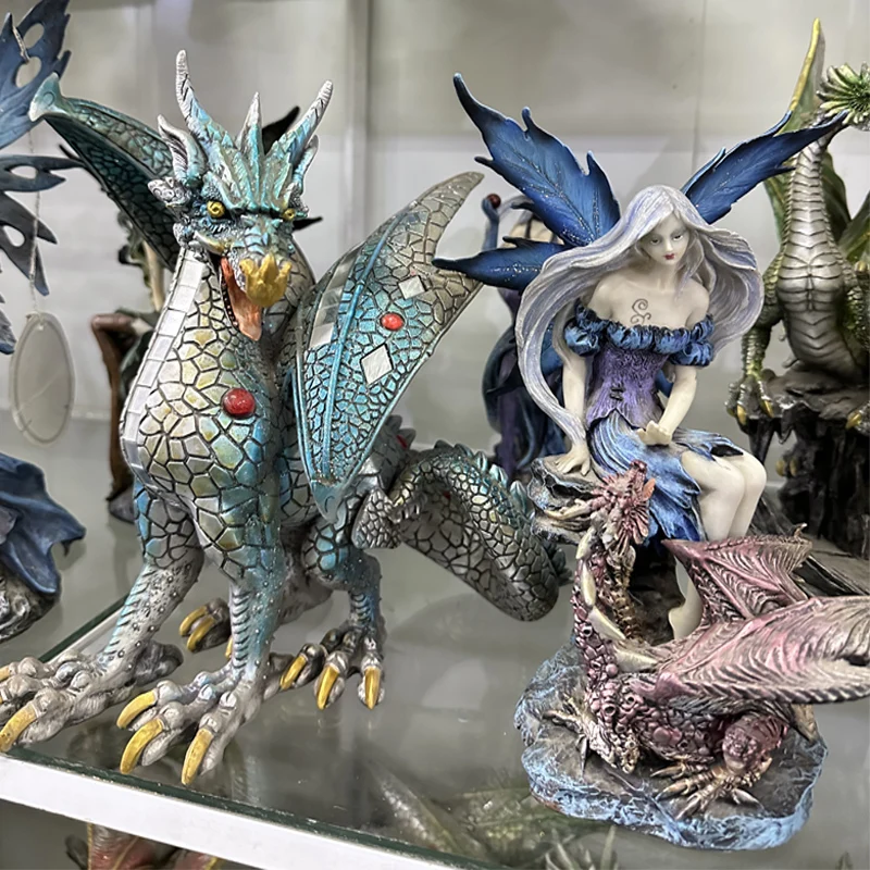 Beautiful Purple Fairy Dragon Sitting Statue Decor Mythical Fantasy Forest Figurine Collectible Medieval Fairies Dragons Decor