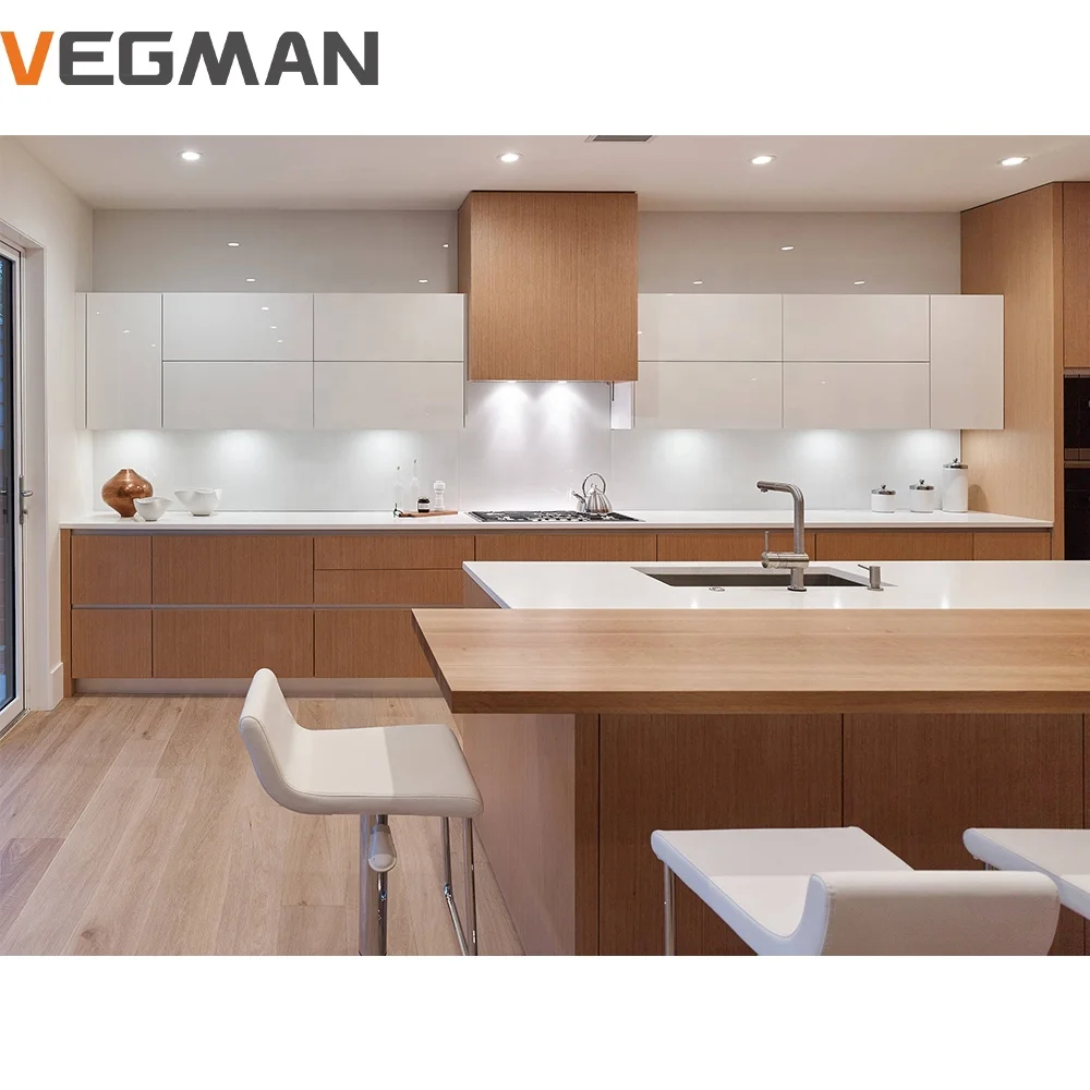 Professional Modern High Quality Smart Wood Veneer Chipboard Kitchen Cabinets Designs