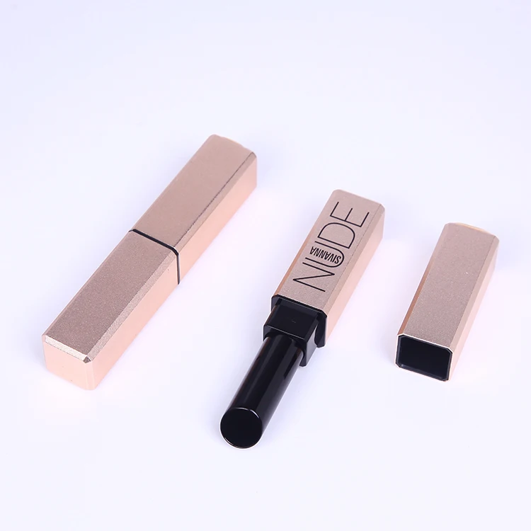 High end Aluminum metallic Makeup packaging square 3g matte gold lipstick container