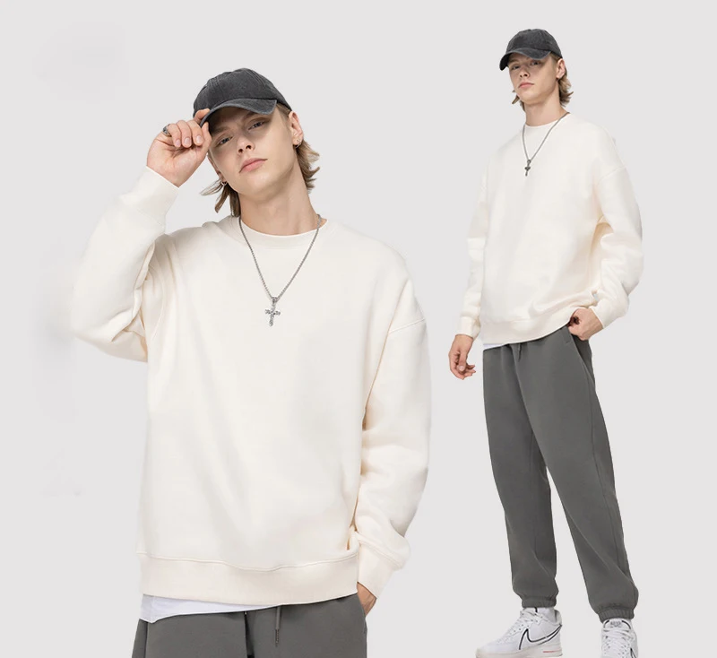 2022 autumn/winter 350g round neck hoodie with cashmere Basic Relaxed Fit Sweatshirts Casual Plain Sweatshirts Unisex Plus Size