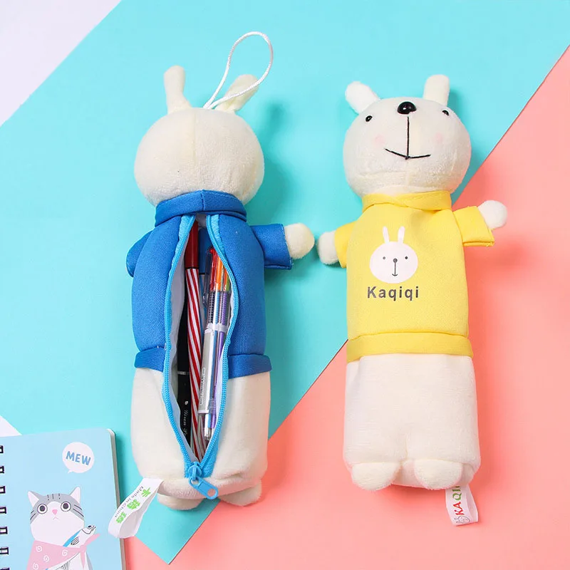 Soft Custom Animal Shape Pencil Pouch Bag Kids Stationery Toy Gift Plush Rabbit Cartoon Cute Pencil Case