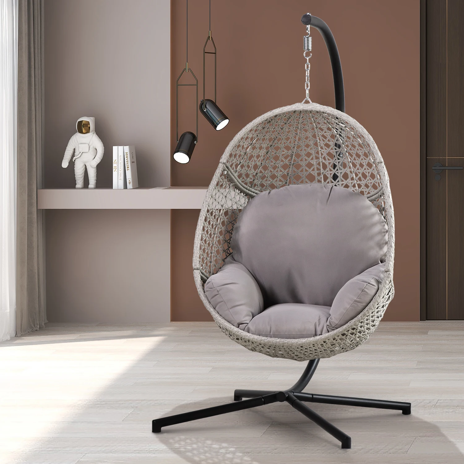 PE Rattan Outdoor Hanging Chairs KD Carton Package Balcony Garden Patio Swings Chair with Metal Frame Basket