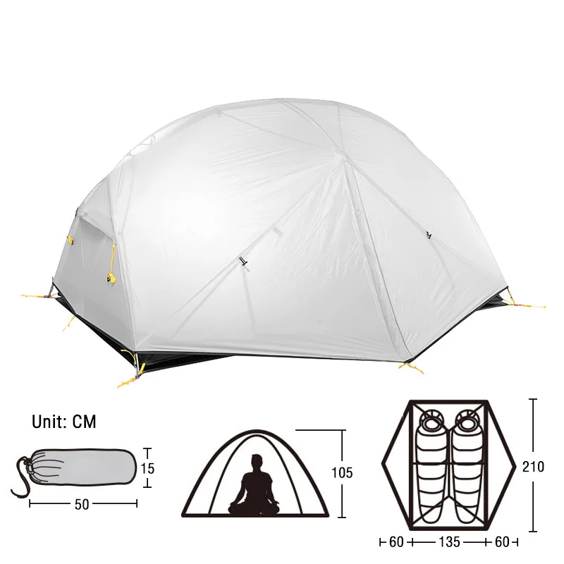 Hot Mongar 2-3 Person Outdoor Camping Tent 20D Nylon Fabric Double Layer Waterproof Ultralight 3 Season Vestibule Tent