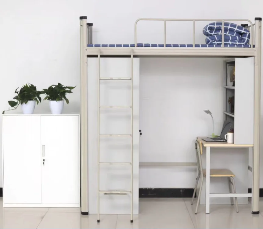 Metal Student dormitory bunk bed with locker and desk college bunk bed with desk wardrobe
