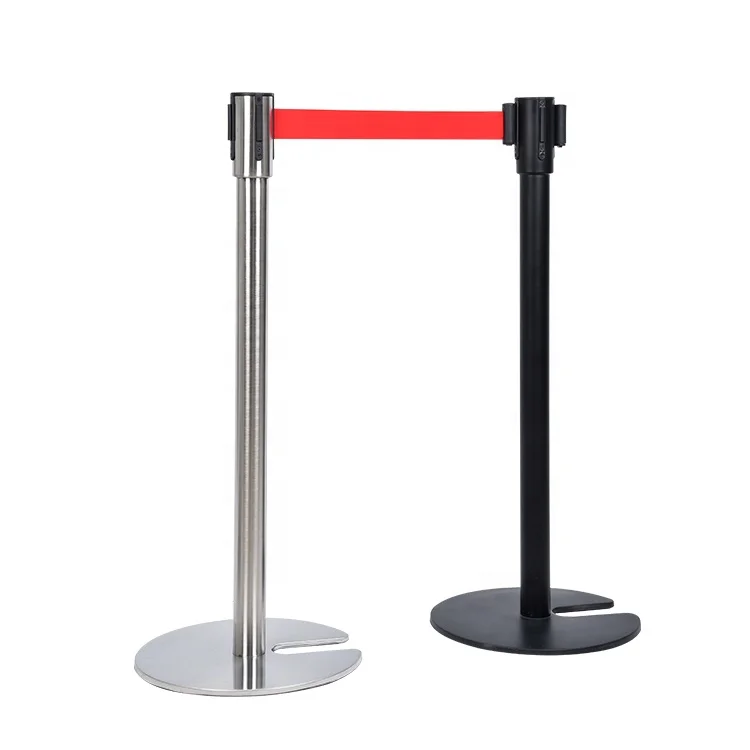 Black Stackable Retractable Belt Stanchions with U-shape Base