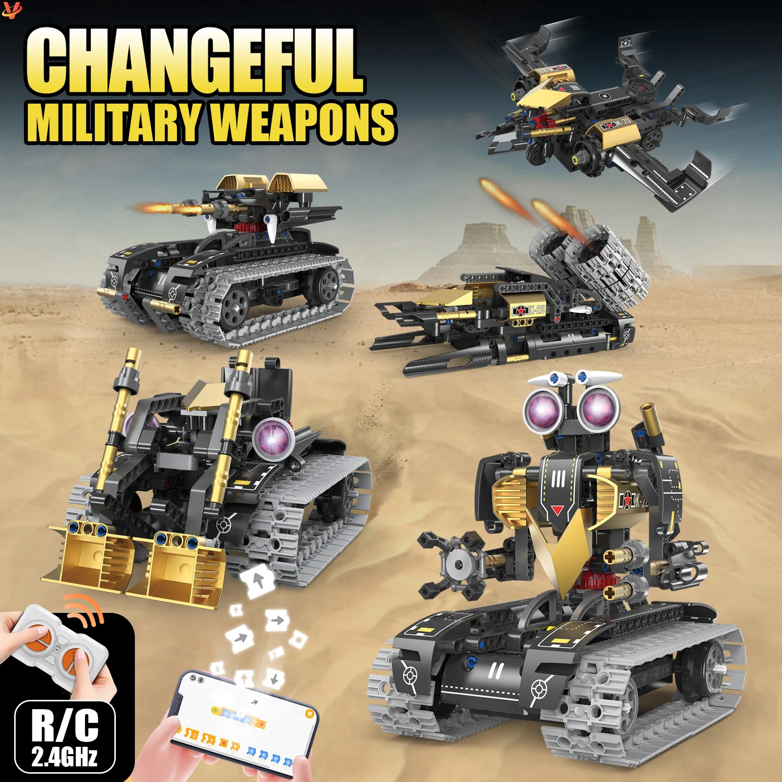 RC Robot Building blocks Kits 2024 New Arrival 5 in 1 RC App Control Programming Robots RC cars STEM Project bricks Set Toys