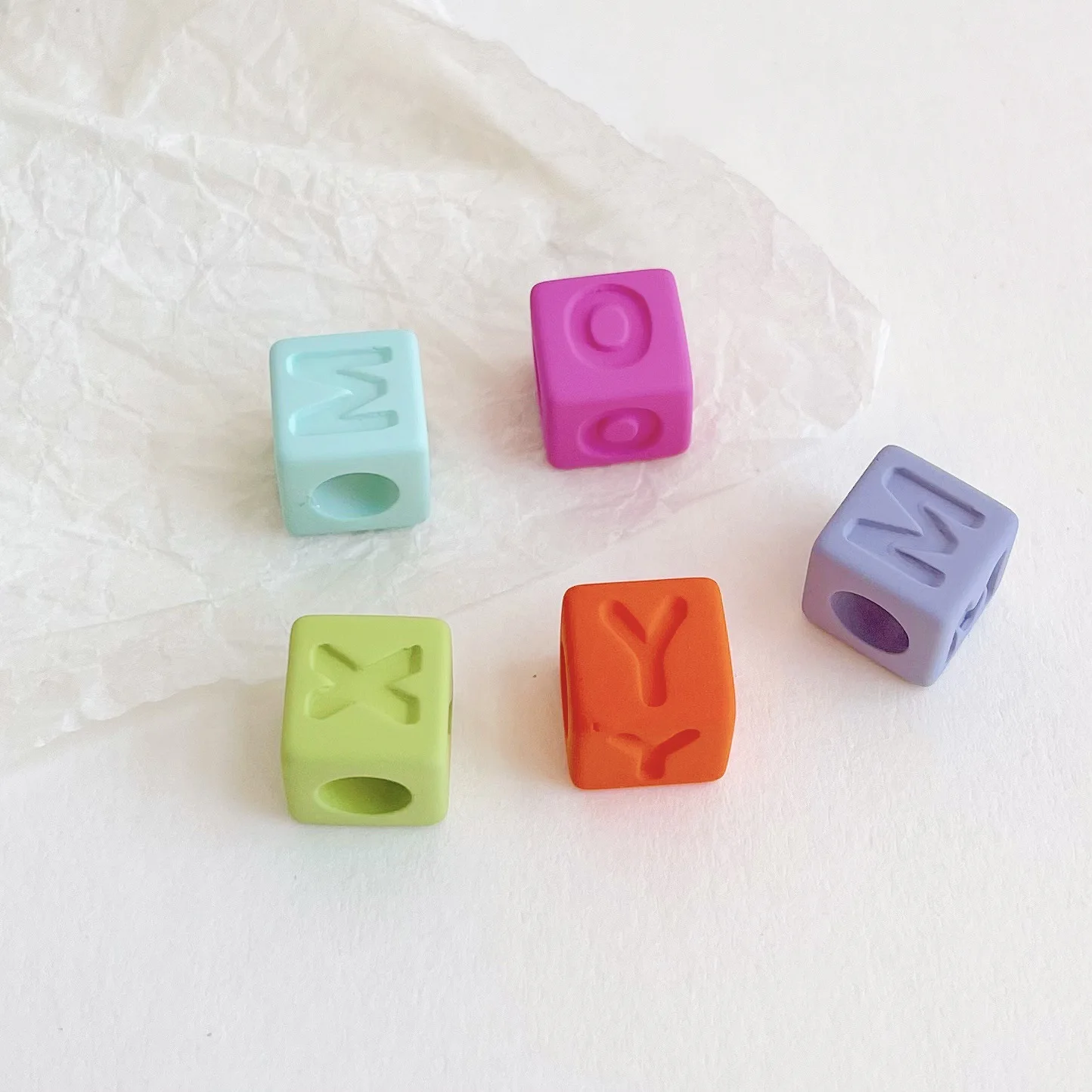 12mm Matte Rubber Effect Paint Square Acrylic Large Hole Loose Beads For Diy Ornament Accessories