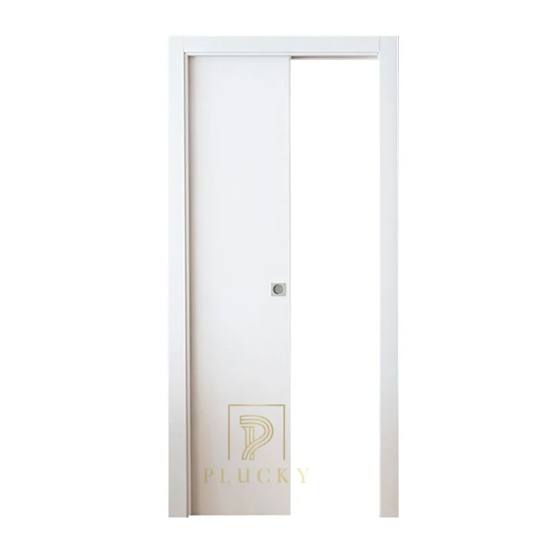 White flush design mdf interior pocket sliding door with frame