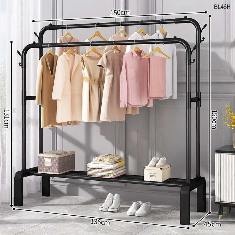 modern floor Double rod coat racks Folding Indoor Clothes Hanger stand cloth drying rack garment coat shoe laundry drying rack